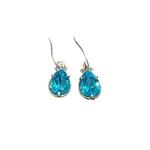925 Solid Sterling Silver Blue Crystal Teardrop Earrings Handmade In‎ Israel